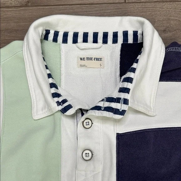 We The Free American Dream Polo Long Sleeve Sweatshirt Colorblock Green Blue S - Picture 8 of 15